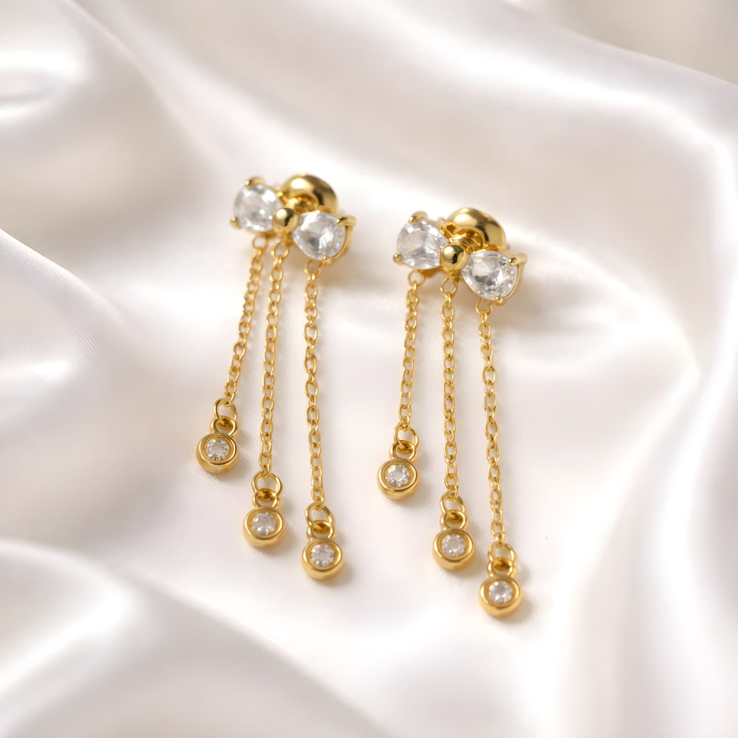 Nova Drape Crystal Chain Earrings | Water-Proof, Hypoallergenic, Tarnish-Free Earrings
