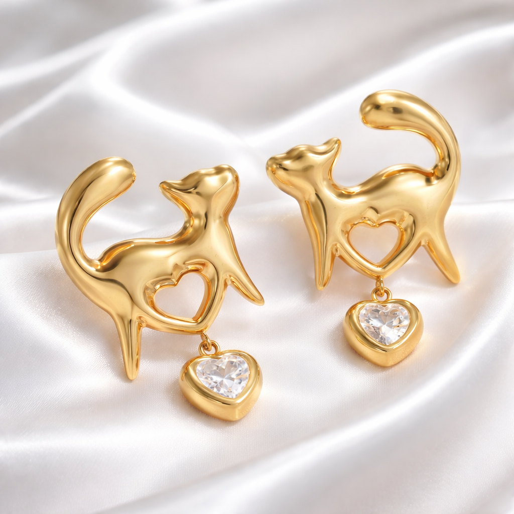 Luna Fox Heart Drop Earrings | Water-Proof, Hypoallergenic, Tarnish-Free Earrings