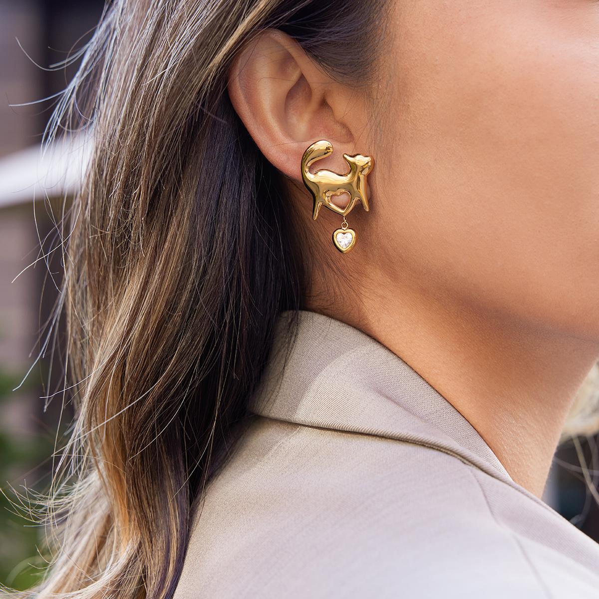 Luna Fox Heart Drop Earrings | Water-Proof, Hypoallergenic, Tarnish-Free Earrings